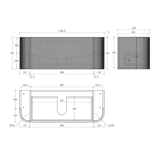 Luma 1200X455X450mm Plywood Matte White Fluted Curve Vanity With Flat Top