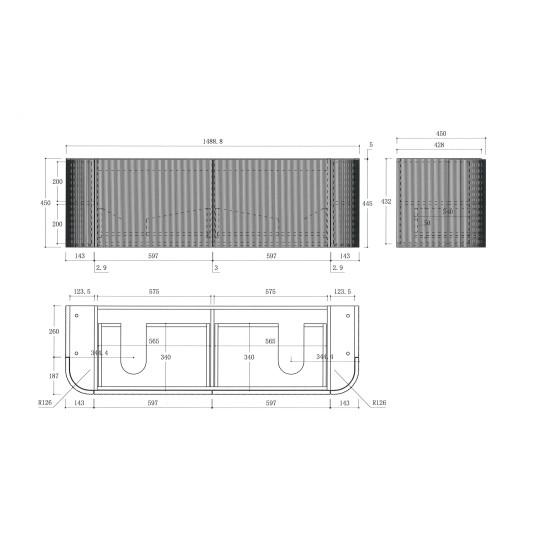 Luma 1500X455X450mm Plywood Matte White Fluted Curve Vanity With Flat Top