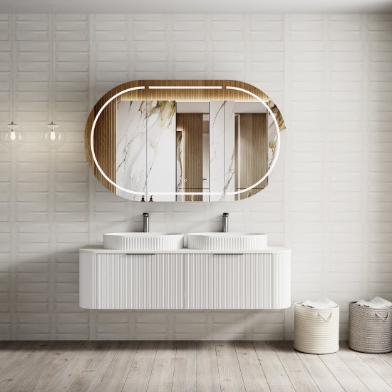 Luma 1500X455X450mm Plywood Matte White Fluted Curve Vanity With Flat Top