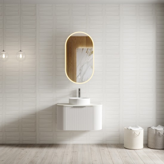 Luma 750X455X450mm Plywood Matte White Fluted Curve Vanity With Flat Top