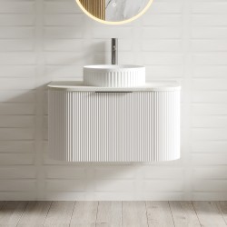 Luma 750X455X450mm Plywood Matte White Fluted Curve Vanity With Flat Top