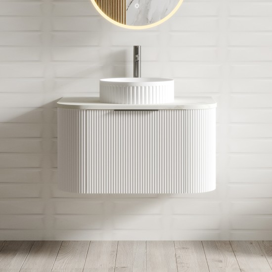 Luma 750X455X450mm Plywood Matte White Fluted Curve Vanity With Flat Top