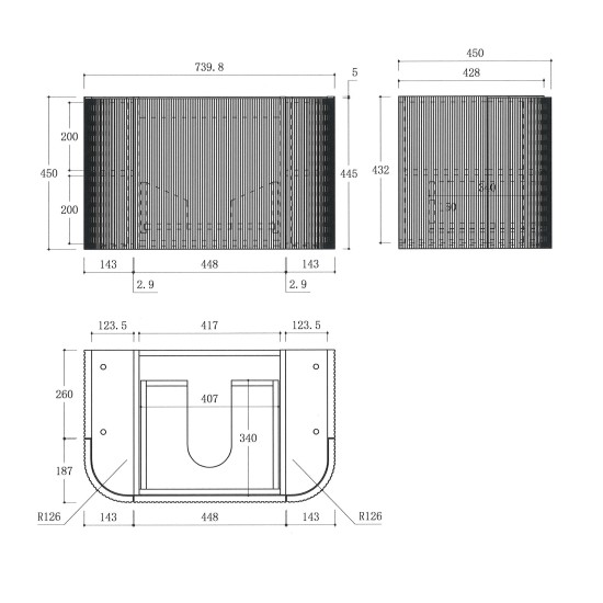 Luma 750X455X450mm Plywood Matte White Fluted Curve Vanity With Flat Top