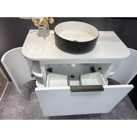 Luma 1200X455X450mm Plywood Matte White Fluted Curve Vanity With Flat Top