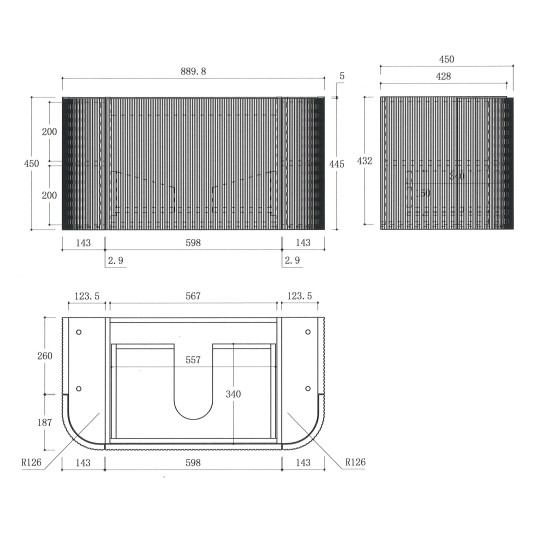 Luma 900X455X450mm Plywood Matte White Fluted Curve Vanity With Flat Top