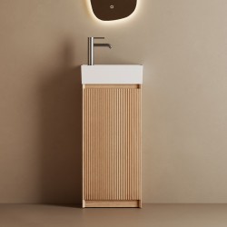 Mino 400X200X920MM PLYWOOD FLUTED FLOOR STANDING VANITY - LIGHT OAK WITH TOP