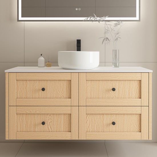 Vero 1200X460X560mm Plywood Light Oak Wall Hung Vanity With Flat Top