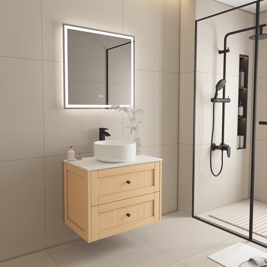 Vero 750X460X560mm Plywood Light Oak Wall Hung Vanity With Flat Top