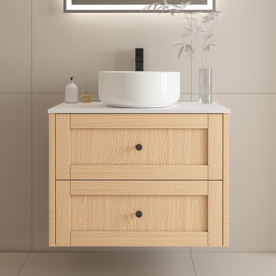 Vero 750X460X560mm Plywood Light Oak Wall Hung Vanity With Flat Top