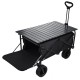 Foldable Outdoor Wagon Trolley Cart Folding Dining Table Metal Frame Collapsible 360° Swivel Wheel with Brake Storage Car Adjustable Handle Camping  Picnic
