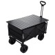 Foldable Outdoor Wagon Trolley Cart Folding Dining Table Metal Frame Collapsible 360° Swivel Wheel with Brake Storage Car Adjustable Handle Camping  Picnic