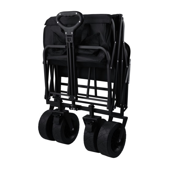 Foldable Outdoor Wagon Trolley Cart Folding Dining Table Metal Frame Collapsible 360° Swivel Wheel with Brake Storage Car Adjustable Handle Camping  Picnic