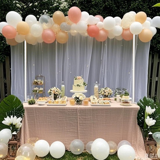Metal Table Balloon Arch Kit, Adjustable Hight And Length Table Stand, For Birthday Party Wedding & Graduation Decorations, Christmas Decort Baby Shower Party Supplies Table Arch White
