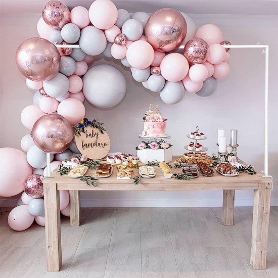 Metal Table Balloon Arch Kit, Adjustable Hight And Length Table Stand, For Birthday Party Wedding & Graduation Decorations, Christmas Decort Baby Shower Party Supplies Table Arch White