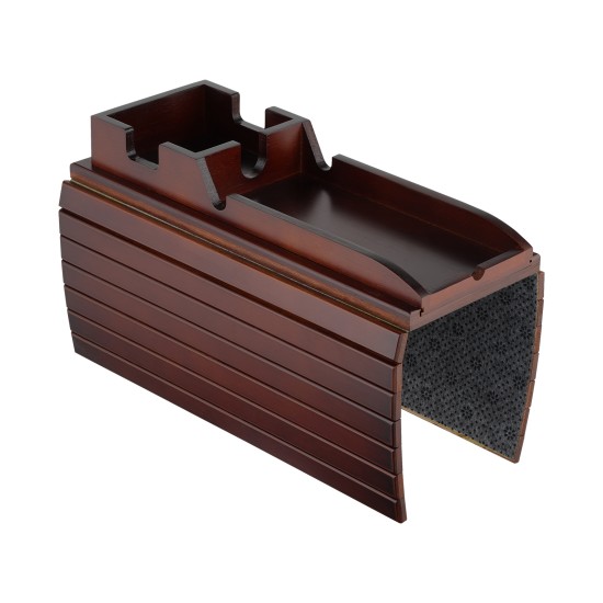 Non-slip Foldable Sofa Armrest Clip On Tray Sliding Detachable Cup Holder Couch Shelf Side Table Remote Control Phone Snacks Drinks Organizer Rack Mahogany Brown