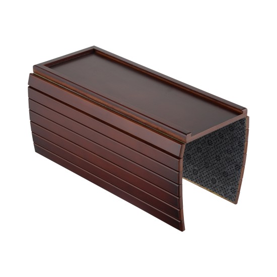 Non-slip Foldable Sofa Armrest Clip On Tray Sliding Detachable Cup Holder Couch Shelf Side Table Remote Control Phone Snacks Drinks Organizer Rack Mahogany Brown