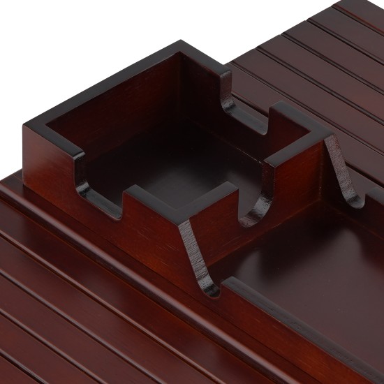 Non-slip Foldable Sofa Armrest Clip On Tray Sliding Detachable Cup Holder Couch Shelf Side Table Remote Control Phone Snacks Drinks Organizer Rack Mahogany Brown