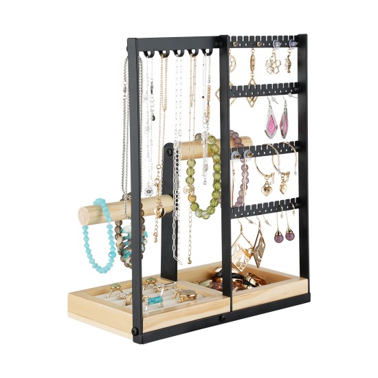 Tabletop Jewellery Organizer Stand 4 Tiers Earrings Holder Necklace Hook Jewelry Bracelet Watch Display Rack Ring Storage Shelf
