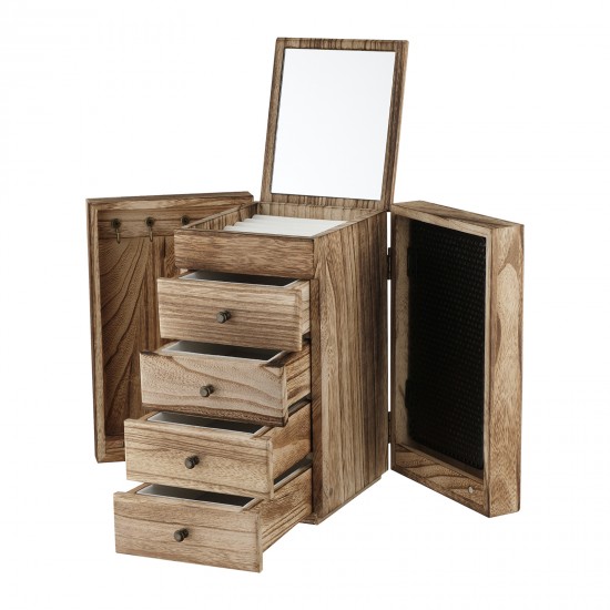 5-Layer Wood Jewelry Box with Mirror and Drawers for Women - Organize and Store Necklaces, Earrings, Rings, and Bracelets with Ease