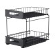 2-Tier Under-Sink Pull-Out Organizer, No-Drill Installation Sliding Bathroom/Kitchen Cabinet Storage Basket  Black