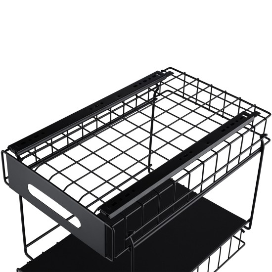 2-Tier Under-Sink Pull-Out Organizer, No-Drill Installation Sliding Bathroom/Kitchen Cabinet Storage Basket  Black