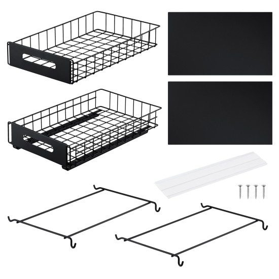 2-Tier Under-Sink Pull-Out Organizer, No-Drill Installation Sliding Bathroom/Kitchen Cabinet Storage Basket  Black