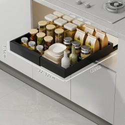 Kitchen Storage Shelf Cabinet Basket Pull Out Drawer Expandable 31-52cm Black