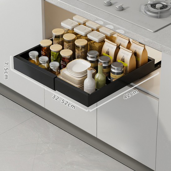 Kitchen Storage Shelf Cabinet Basket Pull Out Drawer Expandable 31-52cm Black