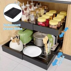 Kitchen Storage Shelf Cabinet Basket Pull Out Drawer Expandable 31-52cm Black