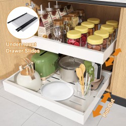 Kitchen Storage Shelf Cabinet Basket Pull Out Drawer Expandable 31-52cm White