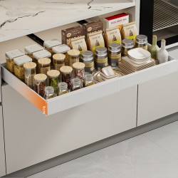 Kitchen Storage Shelf Cabinet Basket Pull Out Drawer Expandable 31-52cm White