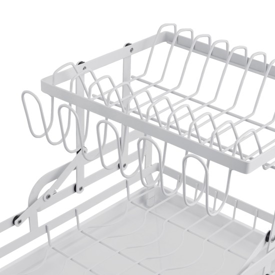 2 Tier Foldable Dish Drying Rack Kitchen Plate Bowl Cup Organizer Cutlery Storage White