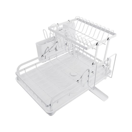 2 Tier Foldable Dish Drying Rack Kitchen Plate Bowl Cup Organizer Cutlery Storage White