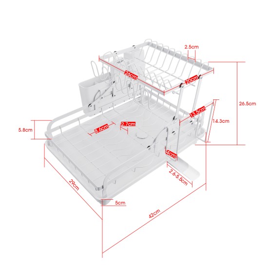 2 Tier Foldable Dish Drying Rack Kitchen Plate Bowl Cup Organizer Cutlery Storage White