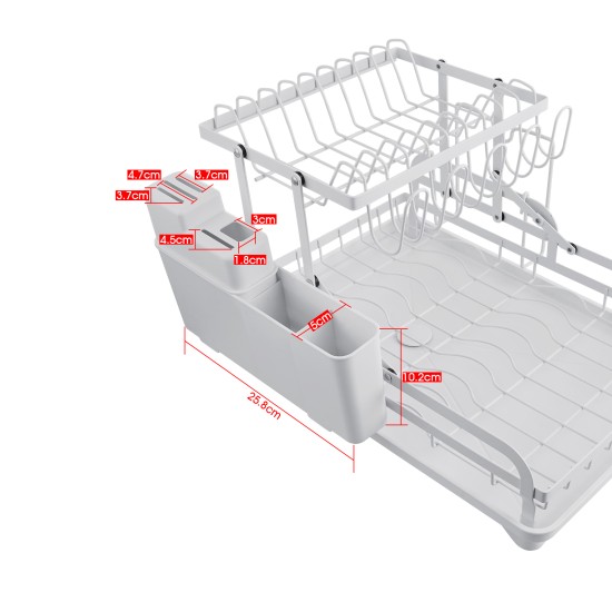 2 Tier Foldable Dish Drying Rack Kitchen Plate Bowl Cup Organizer Cutlery Storage White