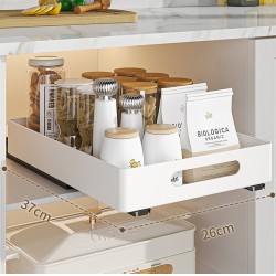 Kitchen Under Sink Shelf Cabinet Basket Pull Out Sliding Drawer Organizer White