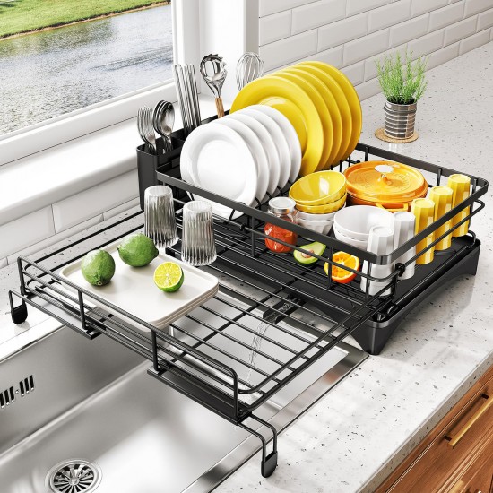 Expandable Dish Bowl Storage Rack Sink Drainer Kitchen Plate Drying Holder Black