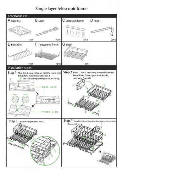 Expandable Dish Bowl Storage Rack Sink Drainer Kitchen Plate Drying Holder Black