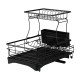 2 Tiers Black Expandable Dish Drying Rack Kitchen Sink Counter Organizer Bowl Cup Plate Cutlery Storage