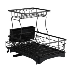 2 Tiers Black Expandable Dish Drying Rack Kitchen Sink Counter Organizer Bowl Cup Plate Cutlery Storage