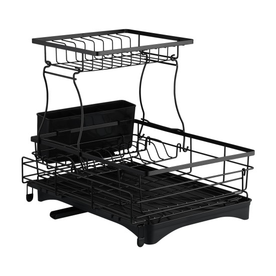 2 Tiers Black Expandable Dish Drying Rack Kitchen Sink Counter Organizer Bowl Cup Plate Cutlery Storage