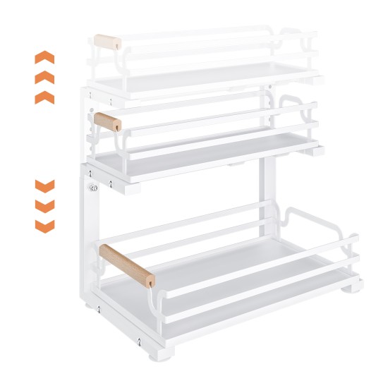 2 Tier Slide Out Under Sink Organizers And Storage Height Adjustable Wooden Handle Pull Out Cabinet Organizer Drawers White