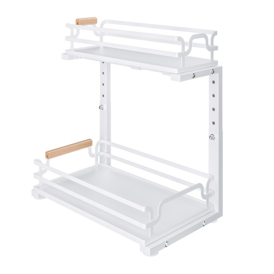 2 Tier Slide Out Under Sink Organizers And Storage Height Adjustable Wooden Handle Pull Out Cabinet Organizer Drawers White