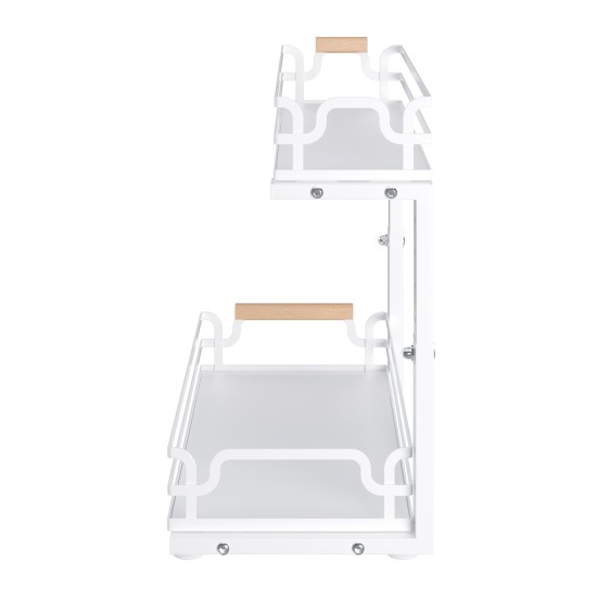 2 Tier Slide Out Under Sink Organizers And Storage Height Adjustable Wooden Handle Pull Out Cabinet Organizer Drawers White