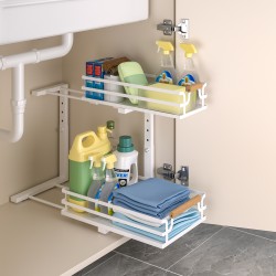 2 Tier Slide Out Under Sink Organizers And Storage Height Adjustable Wooden Handle Pull Out Cabinet Organizer Drawers White