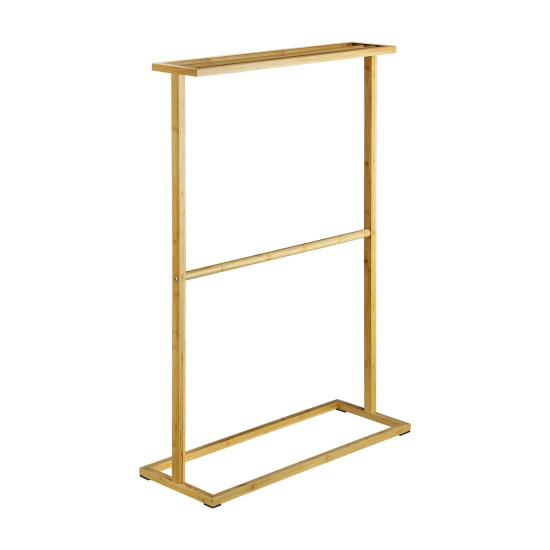 Bamboo Towel Bar Holder Rack 2 Tiers Freestanding Drying Storage