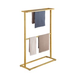 Bamboo Towel Bar Holder Rack 2 Tiers Freestanding Drying Storage