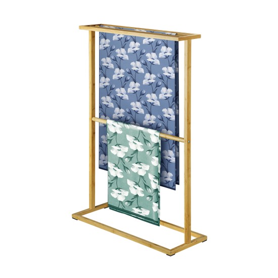 Bamboo Towel Bar Holder Rack 2 Tiers Freestanding Drying Storage