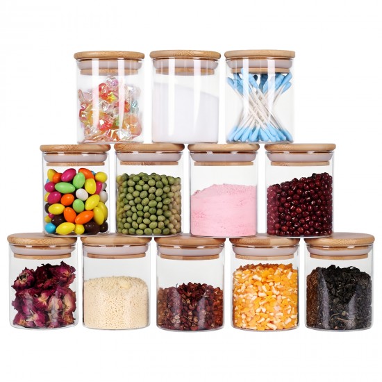 12PCs 300ml Airtight Glass Preserving Jar Food Tea Coffee Bean Storage Container