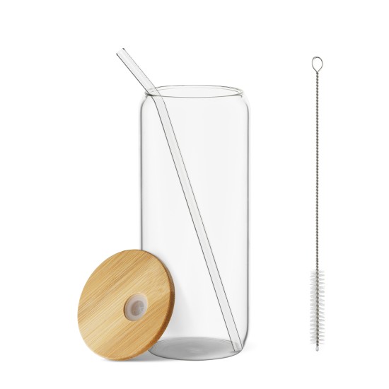 6PCs 500ml Mason Jar Clear Glass Tumbler Iced Drinking Tea Coffee Beer Cups Lids Straws Brushes Gift